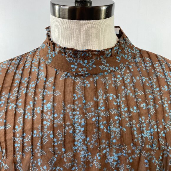 Ana Womens Brown Blue Floral Chiffon Blouse Ruffle Neck Keyhole Back Size 2X - Picture 3 of 7